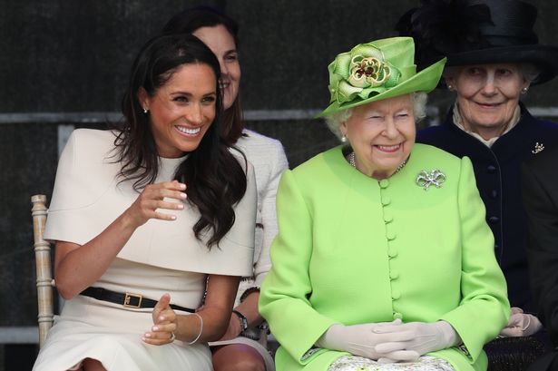  Queen Elizabeth II and the Duchess of Sussex at the opening of the new Mersey Gateway Bridge, in Widnes, Cheshire