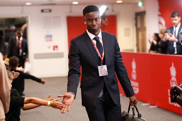 LONDON, ENGLAND - MAY 17: Marc Guehi of Crystal Palace arrives at the stadium prior to the Emirates FA Cup Final match between Crystal Palace and Manchester City at Wembley Stadium on May 17, 2025 in London, England. (Photo by Eddie Keogh - The FA/The FA via Getty Images)