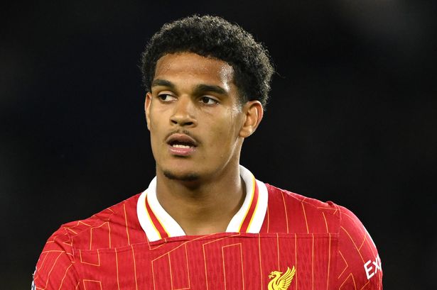 BRIGHTON, ENGLAND - MAY 19: Jarell Quansah of Liverpool looks o during the Premier League match between Brighton & Hove Albion FC and Liverpool FC at Amex Stadium on May 19, 2025 in Brighton, England. (Photo by Mike Hewitt/Getty Images)