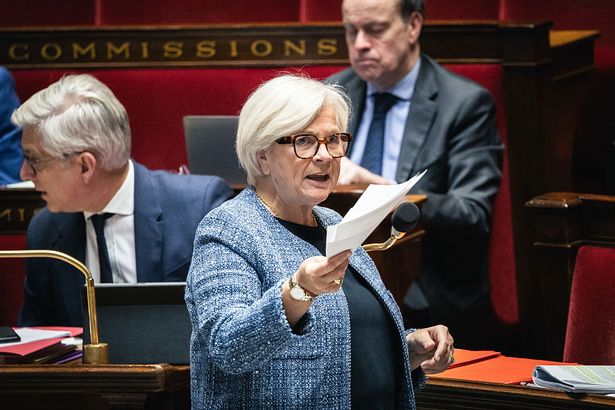 Photo of French health minister Catherin Vautrin delivering a speech in the French Parliament