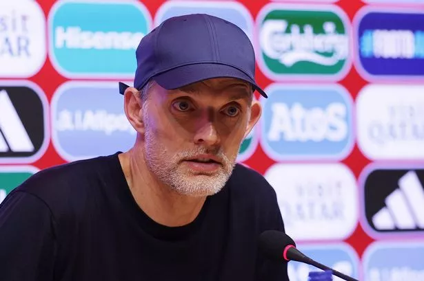 BARCELONA, SPAIN - JUNE 07: Thomas Tuchel, Head Coach of England speaks to the media in a post match press conference afte the FIFA World Cup 2026 European Qualifier match between Andorra and England at RCDE Stadium on June 07, 2025 in Barcelona, Spain. (Photo by Eric Alonso - UEFA/UEFA via Getty Images)