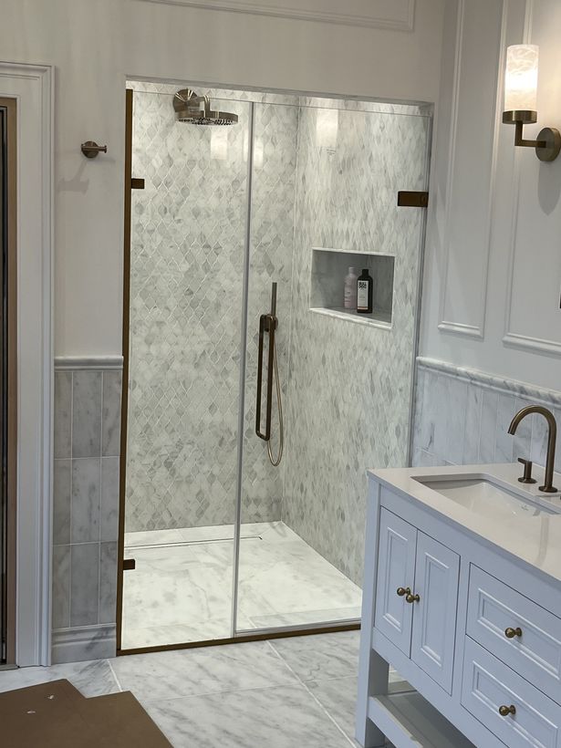 The walk-in shower in the best bathroom in Wales 2025