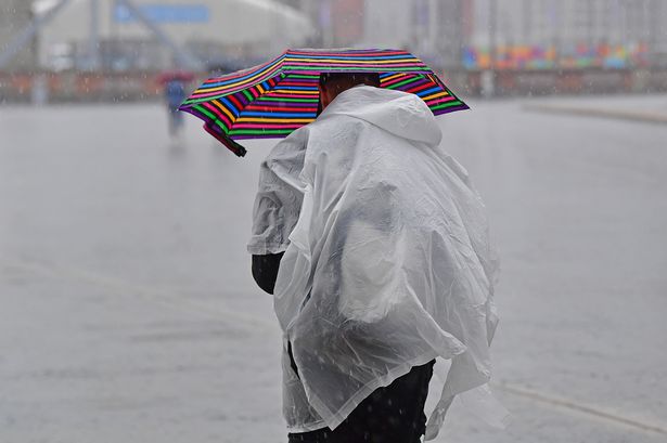Rain and thunderstorms weather on the Liverpool waterfront