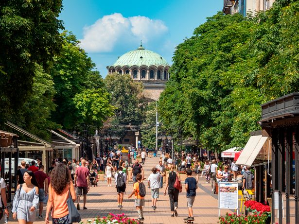 Busy shopping street of Vitosha Boulevard, Sofia, Bulgaria