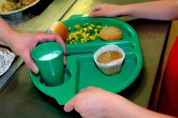 A pupil collecting their school dinner