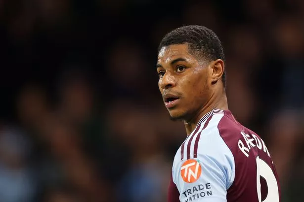 Marcus Rashford of Aston Villa looks on