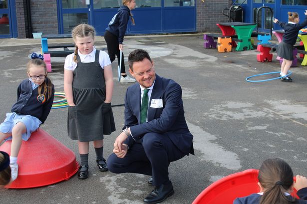 Minister for Early Education, Stephen Morgan speaking with Castleway Primary School pupils during a recent visit