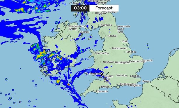 The Met Office weather map for Wales at 3am on Friday