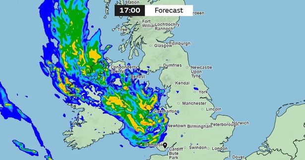 The Met Office weather for map for Wales at 5pm on Thursday