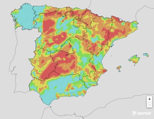 Map showing fire risk in Spain 