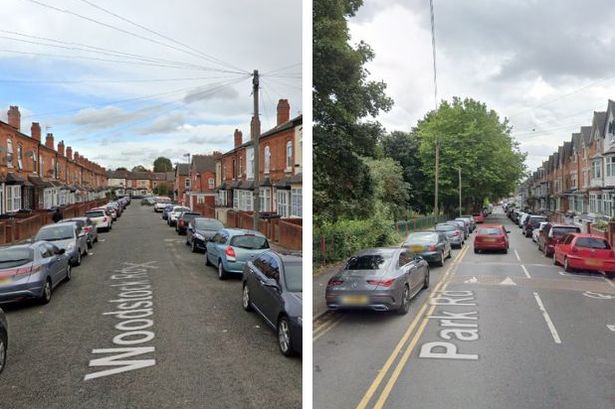 Google Maps street view of a section of Woodstock Road in Handsworth (left) and Park Road in Sparkhill (right)