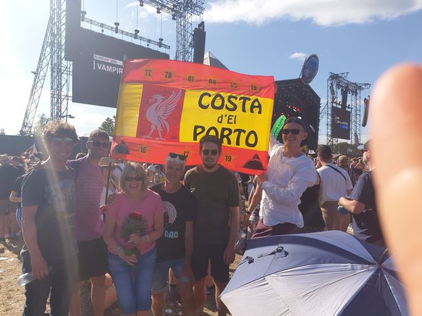 Callum Powell died from oesophageal-gastric cancer in May last year at the age of 28. Callum is pictured here with friends and his 'Costa d'El Porto' flag