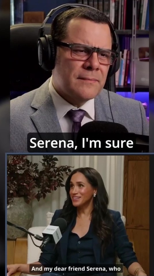 Video of a body language expert discussing Meghan Markle's reaction to Serena Williams' success.