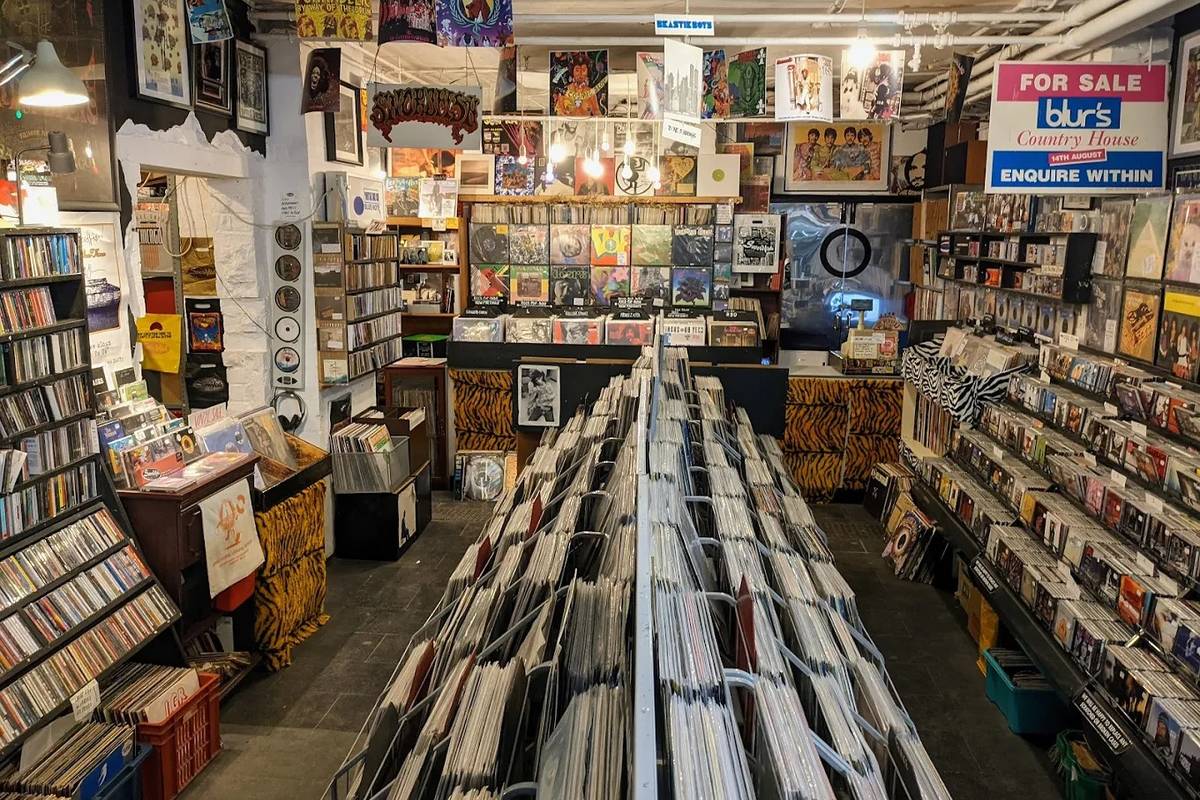 Inside of Swordfish Records with vinyl records everywhere
