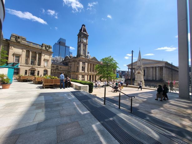 A view of the Paradise development showing Birmingham Museum and Art Gallery, Dishoom and Chamberlain Fountain