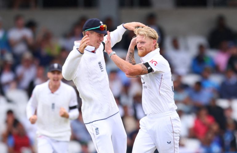 Ben Stokes reacts.