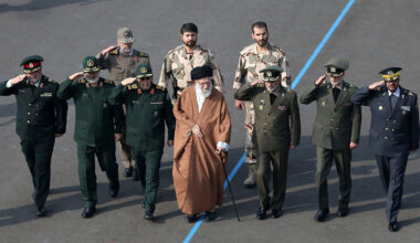 A file photo dated October 30, 2019 shows Iranian Supreme Leader Ali Khamenei and the Islamic Revolutionary Guard Corps