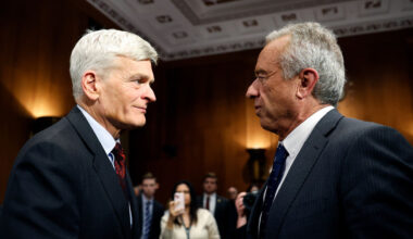 Robert F. Kennedy Jr. speaks with U.S. Sen. Bill Cassidy after testifying in his Senate Committee on Health, Education, Labor and Pensions confirmation hearing.