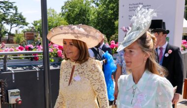 The Royal Ascot best dressed guests day two! Mother-daughter-in-law-duo Carole Middleton and Alizee Thevenet arrive in co-ordinating sorbet shades