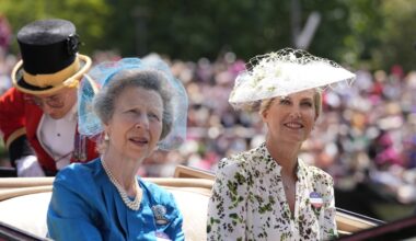 Sophie, the Duchess of Edinburgh, is a vision in white as she celebrates her wedding anniversary at Ascot – with a helping hand from Princess Anne