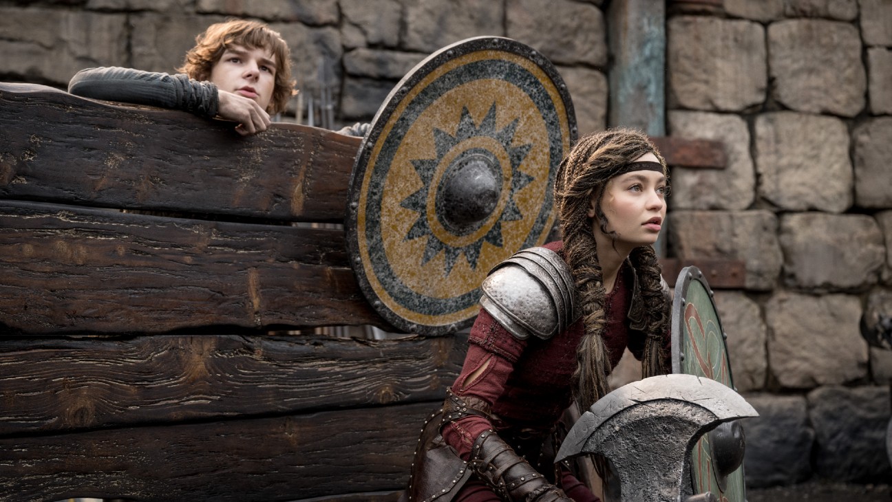 Mason Thames and Nico Parker in 'How to Train Your Dragon.'