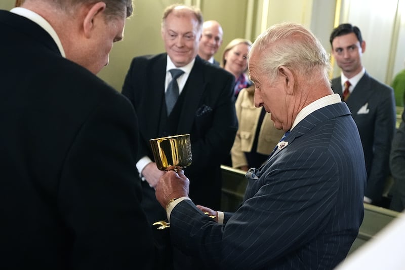 Charles views the new ‘His Majesty King Charles III Ciboria’, the first new piece of Chapel plate since 1688