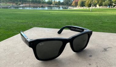 A top-down view of the Ray-Ban Meta smart glasses