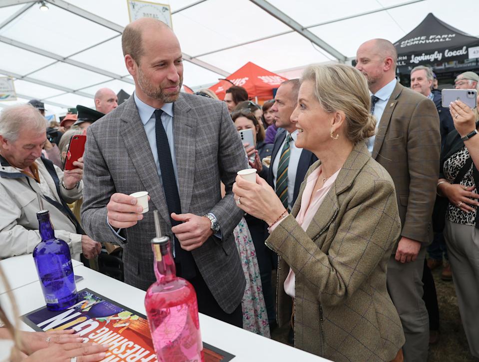 Prince William and Sophie, Duchess of Edinburgh try local Gin at the Royal Cornwall Show on June 06, 2025