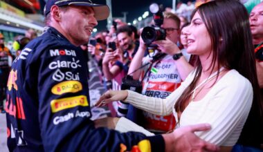 Kelly Piquet and Max Verstappen celebrate at the 2023 Qatar Grand Prix