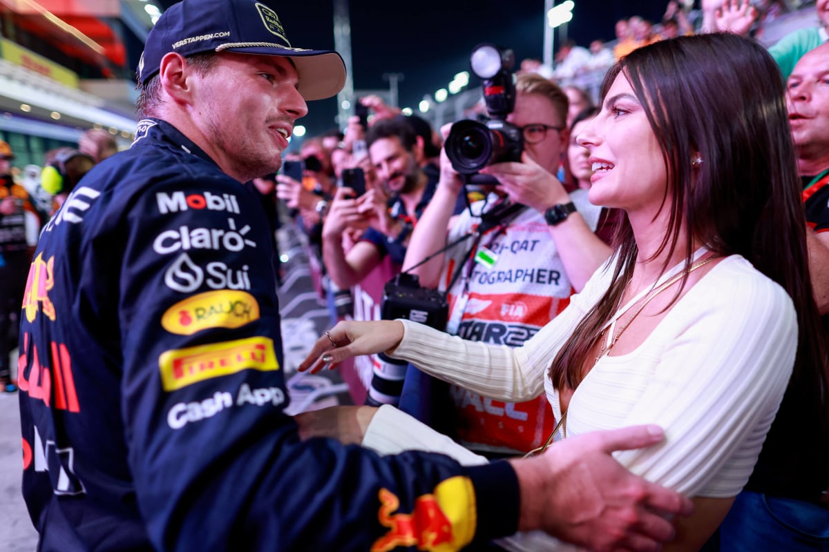 Kelly Piquet and Max Verstappen celebrate at the 2023 Qatar Grand Prix