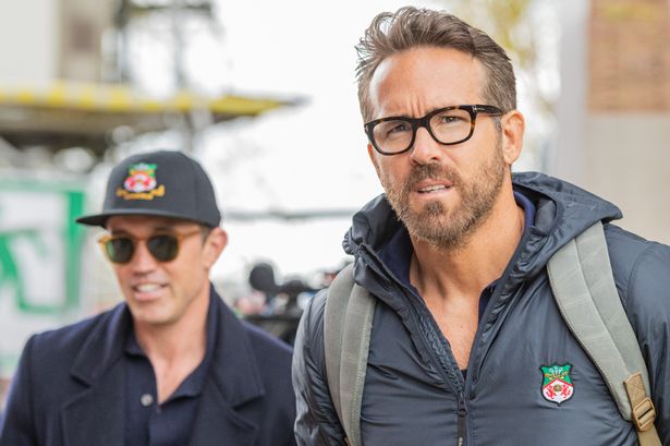 Rob McElhenney and Ryan Reynolds at Wrexham's Racecourse ground