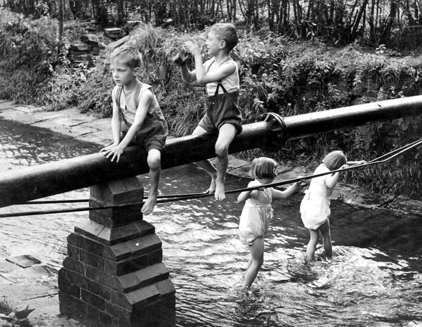 Children Playing on the River Bollin - 1940s