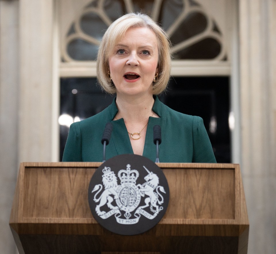 Liz Truss giving a speech outside 10 Downing Street.