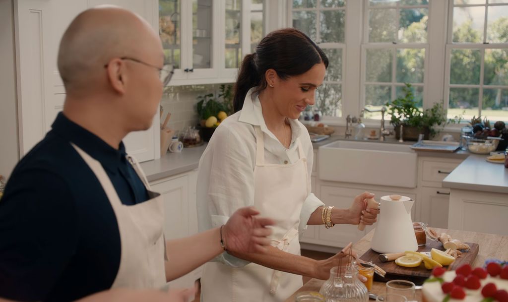 Meghan Markle with Daniel Martin in kitchen on With Love, Meghan