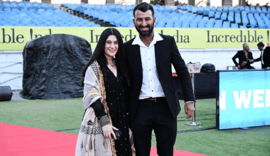 Cheteshwar Pujara and his wife, Puja, attend a felicitation ceremony held by the Saurashtra Cricket Association