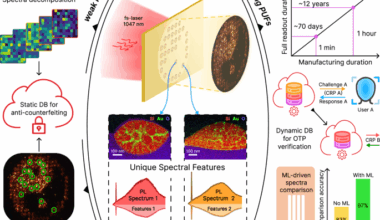 Spectral physical unclonable functions: downscaling randomness with multi-resonant hybrid particles