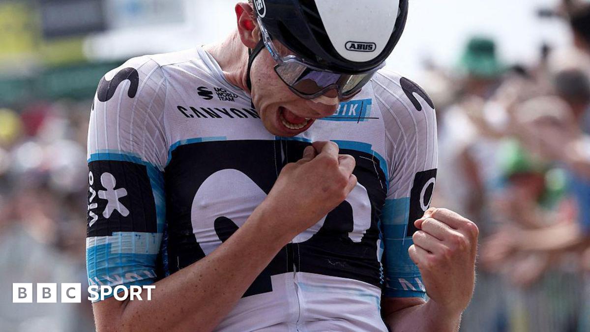 Ivan Romeo celebrates winning stage three of the 2025 Criterium du Dauphine