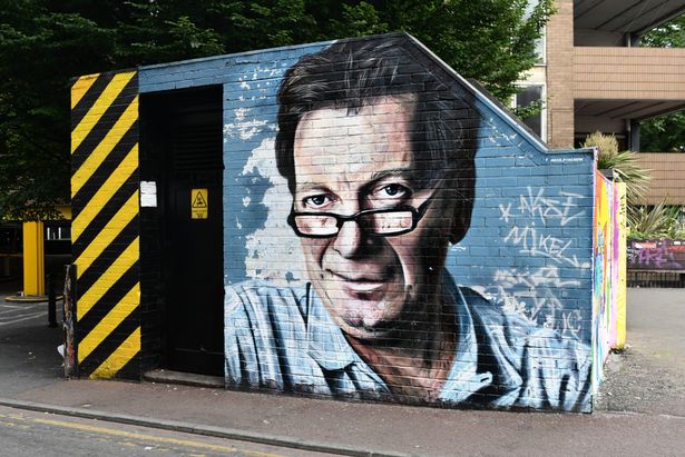 A Tony Wilson mural in Manchester, 2018