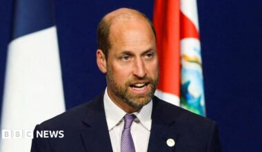 Prince William is speaking on stage.