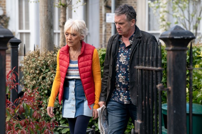 Alfie chats to Jean in The Square in EastEnders
