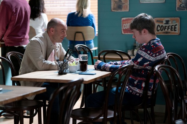 Teddy speaks to Barney in the cafe in EastEnders