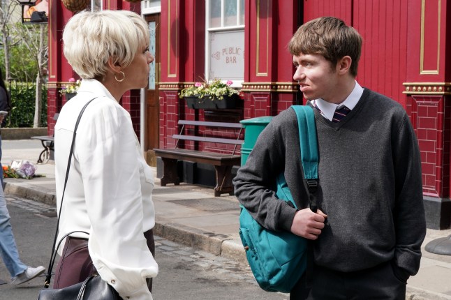 Nicola speaks to Barney outside the pub in EastEnders