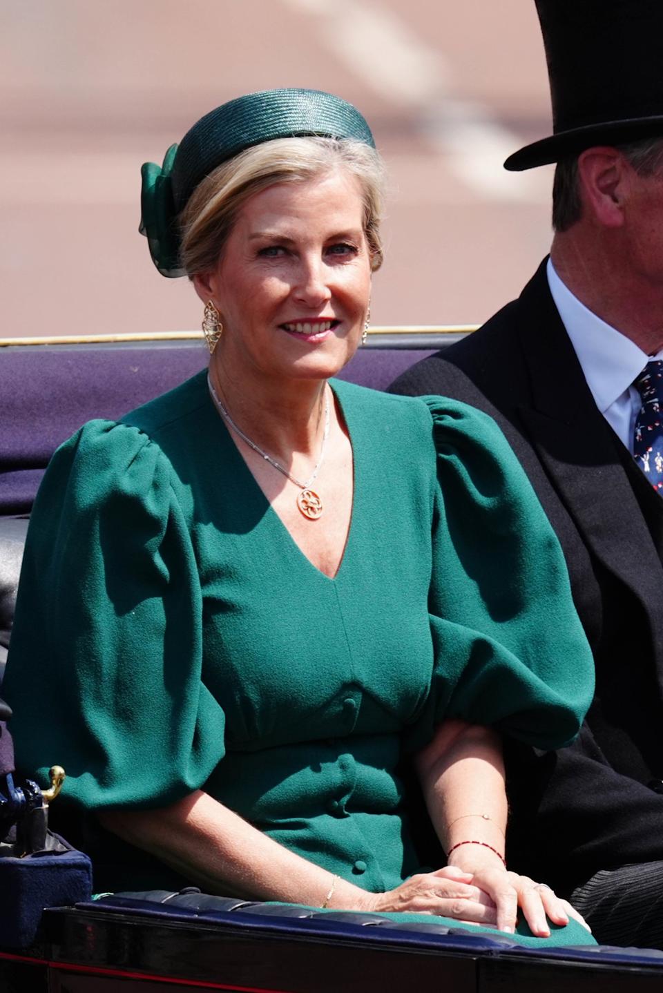 The Duchess of Edinburgh arrives back at Buckingham Palace after Trooping the Colour ceremony in central London (PA)