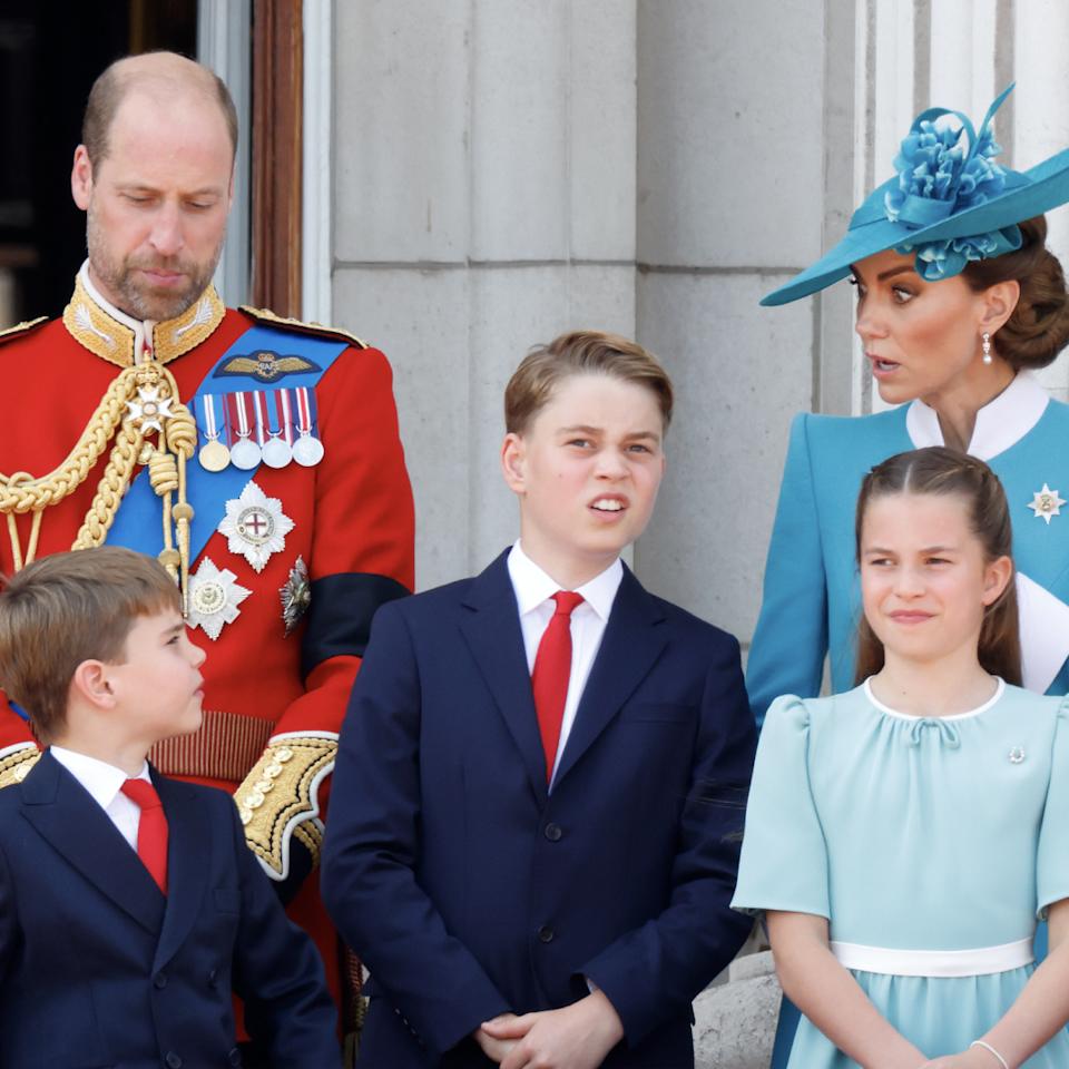  King Charles laughs at Prince Louis's cheeky behavior at Trooping the Colour while Kate Middleton scolds her youngest son. 