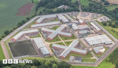 An aerial view of a prison