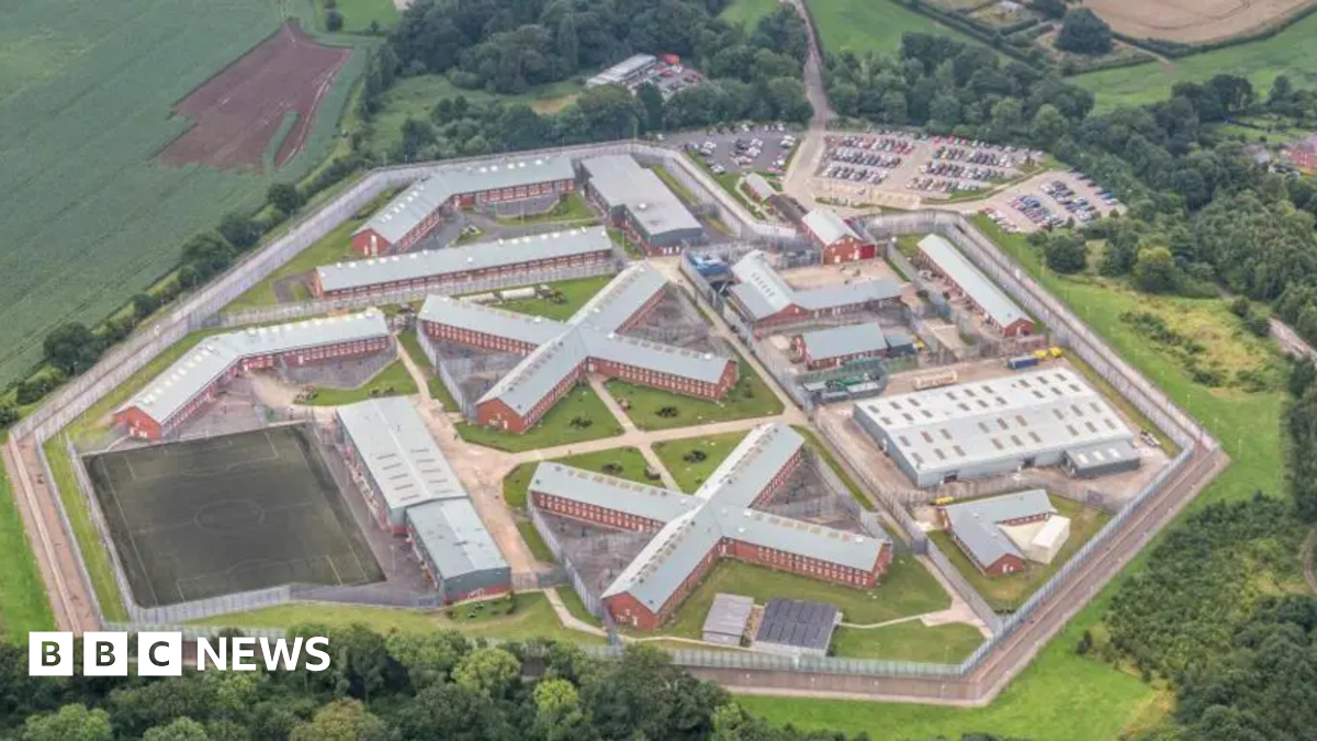 An aerial view of a prison