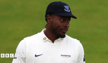 Jofra Archer looks on while playing for Sussex in the County Championship