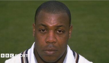 Fast bowler David Lawrence in full flow