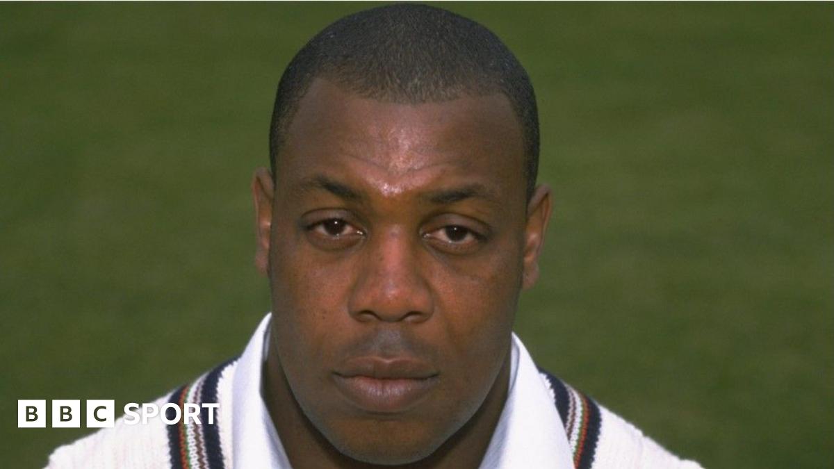 Fast bowler David Lawrence in full flow