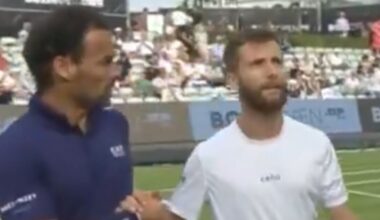 Tennis star snaps racket in two and tells rival 'look at me' during frosty handshake | Tennis | Sport